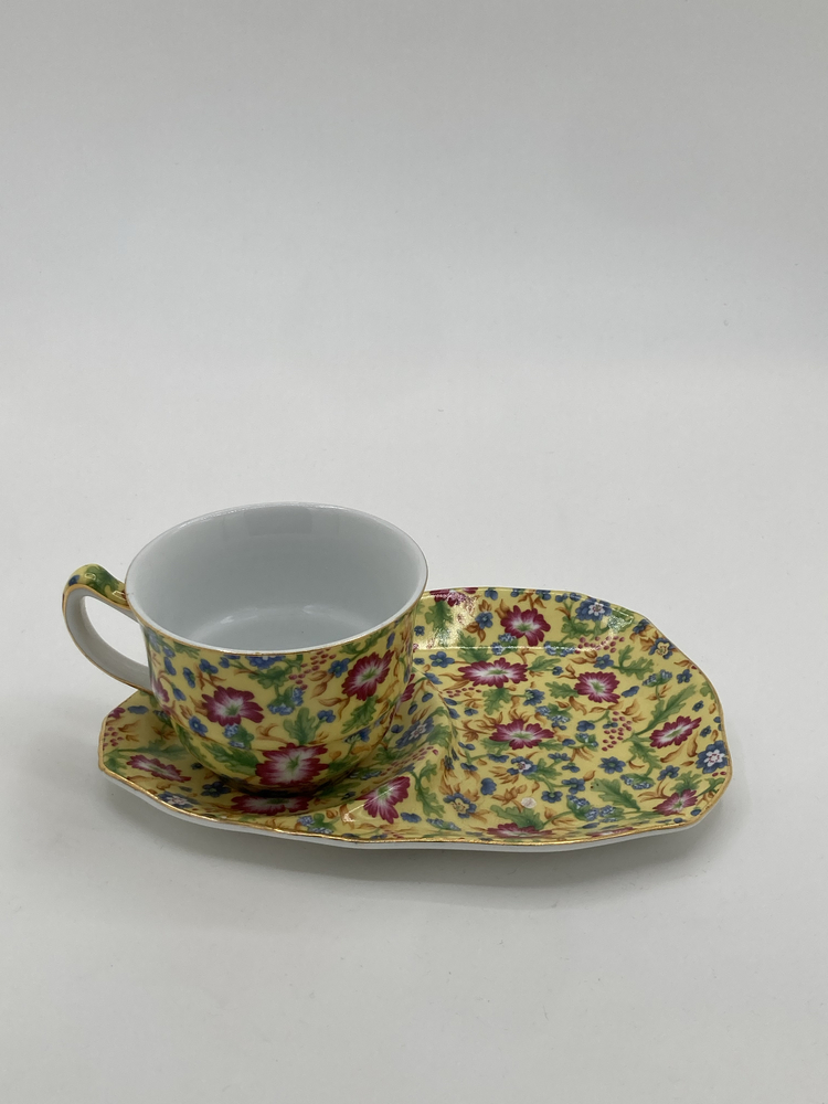 Chintz “Caroline” Snack Set – Vintage Floral Cup & Tray, Made in England